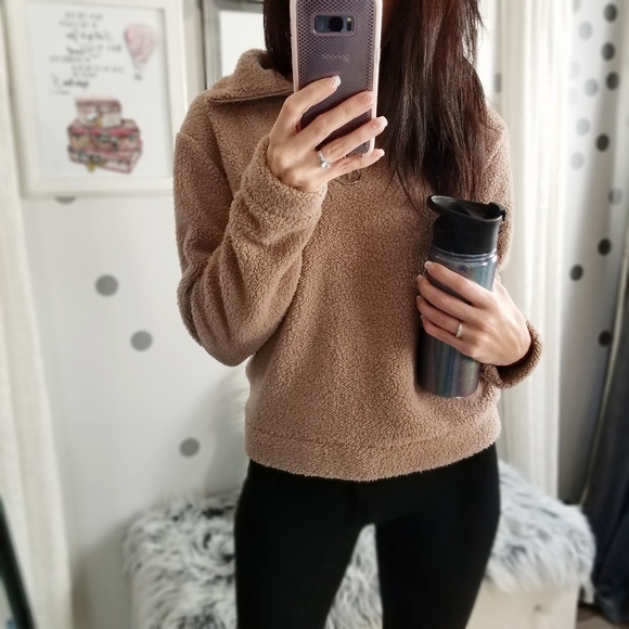 🎈Taupe Sherpa Pullover Half Zip Up Jacket - Picture 2 of 5